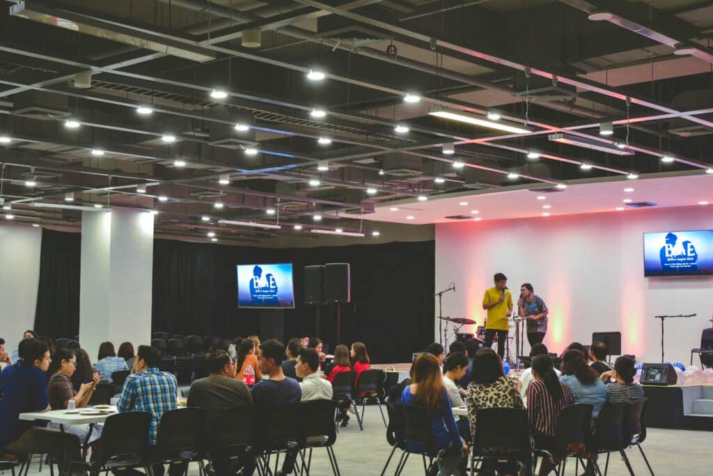 people in groups during an interactive event